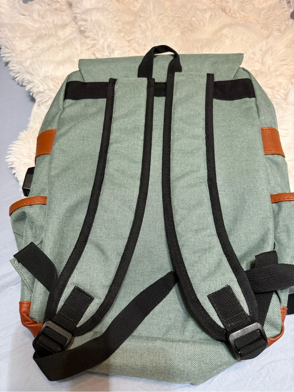 Mansion Sage Green Canvas Laptop Backpack with Brown Leather Trim